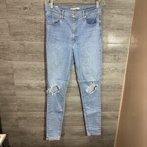 Levi's Mile High Super Skinny Distressed Jeans Size 31 Stretch Big E Leather Tab